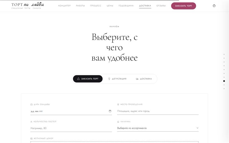 Request section: “Choose where you’d like to start”, tabs and order form fields